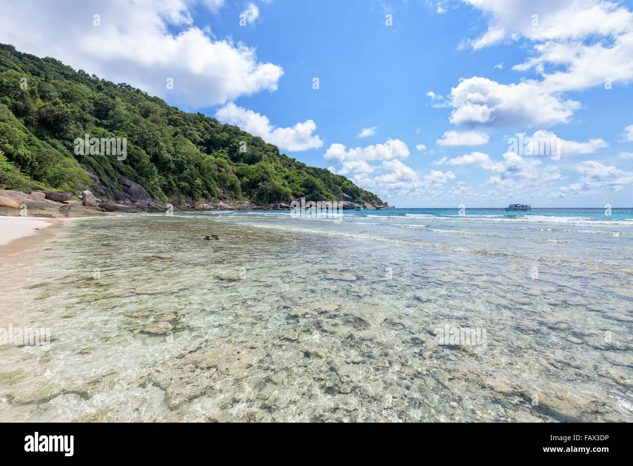 Landscape beautiful shore coral reef sea beach and summer sky above the bay at Koh Similan Island in Mu Ko Similan National Park Stock Photo