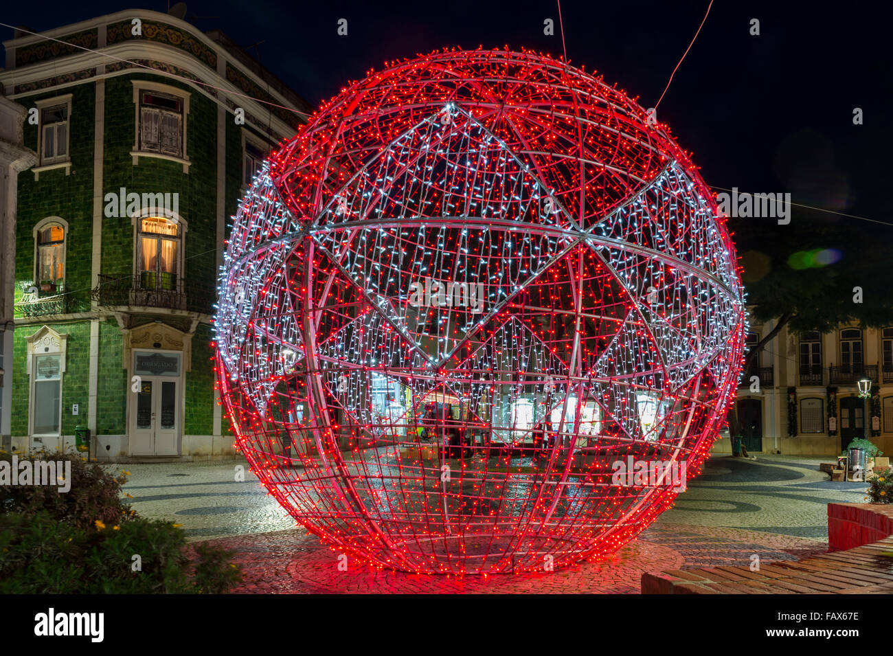 Christmas lights and decorations in the town square, Lagos Portugal