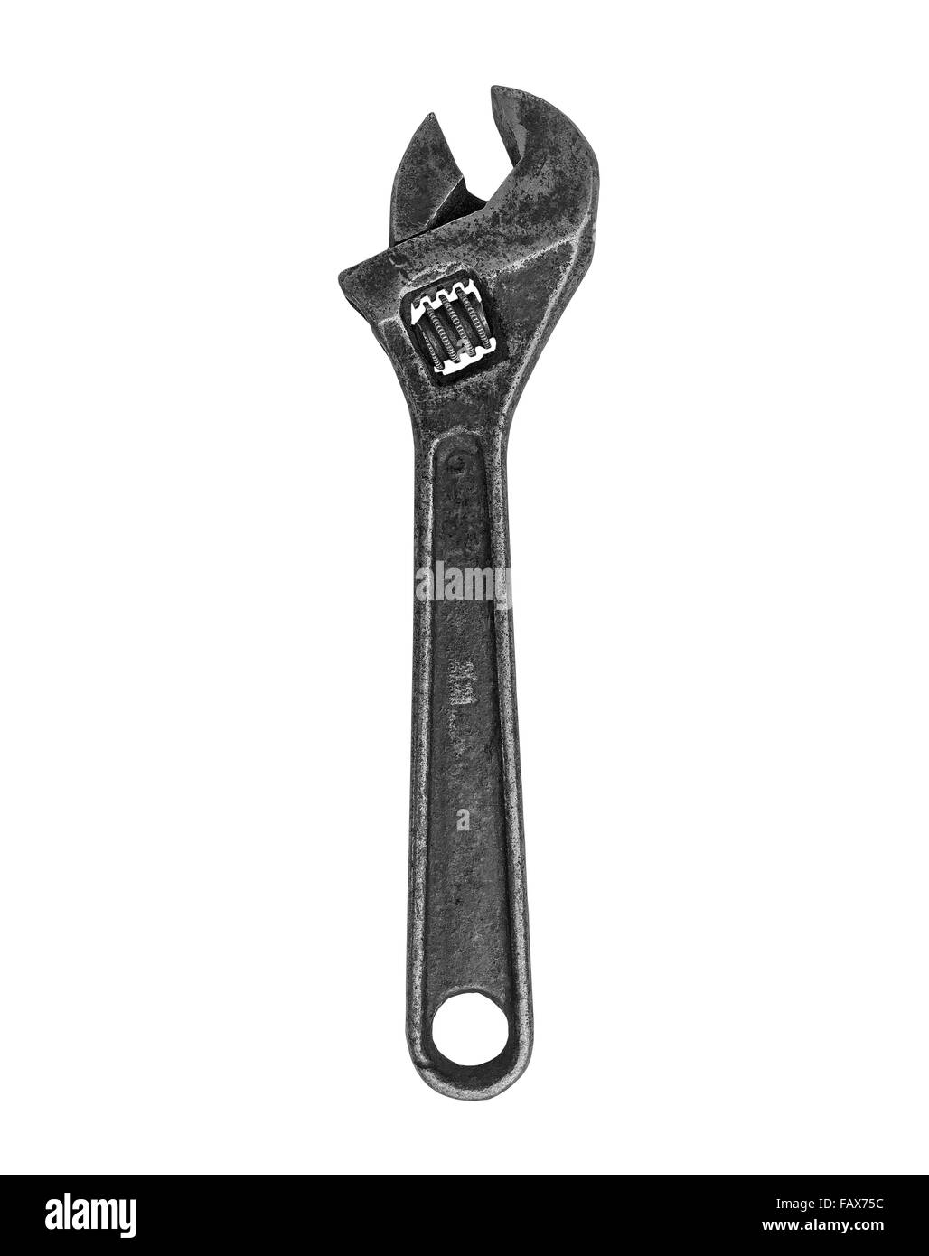 vintage adjustable wrench over white, clipping path Stock Photo