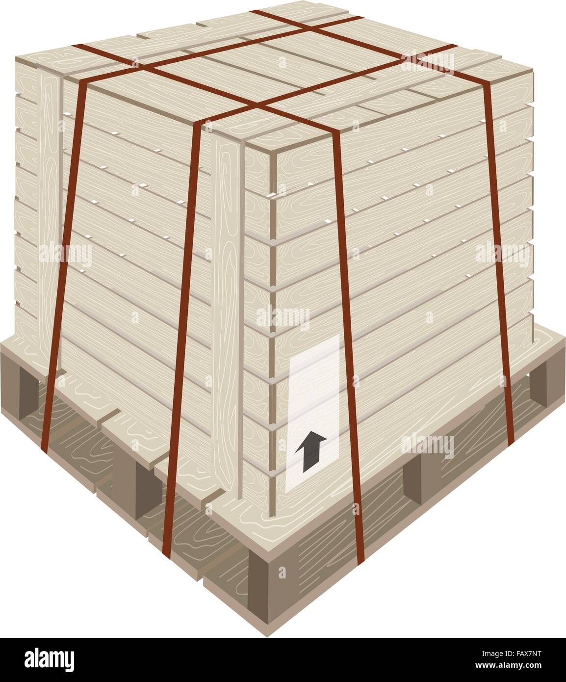 An Illustration Wooden Crate or Cargo Box with Steel Banding on A Wooden Pallet, For Secure Cargo Transportation. Stock Vector