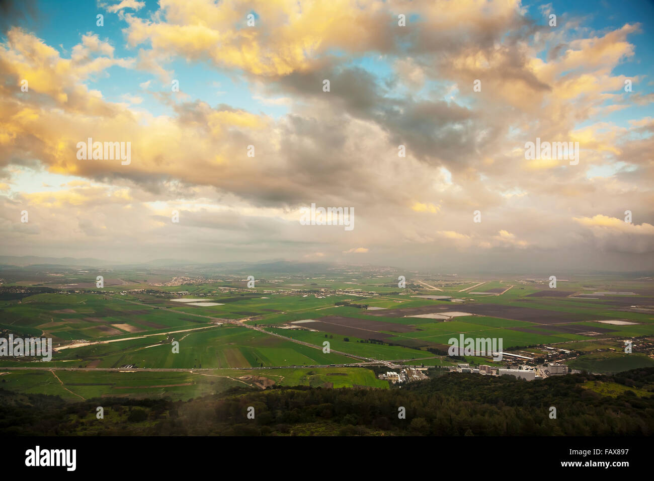 Mount Carmel with glowing clouds over Jezreel Valley; Israel Stock