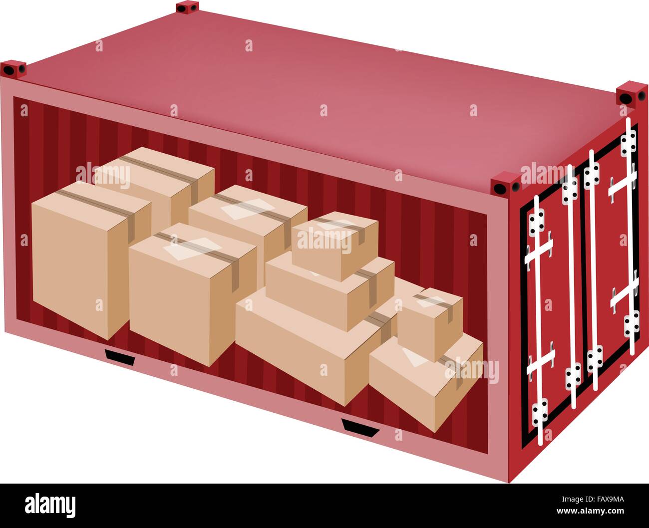 A Group of Cardboard Boxes in Cargo Container, Freight Container or