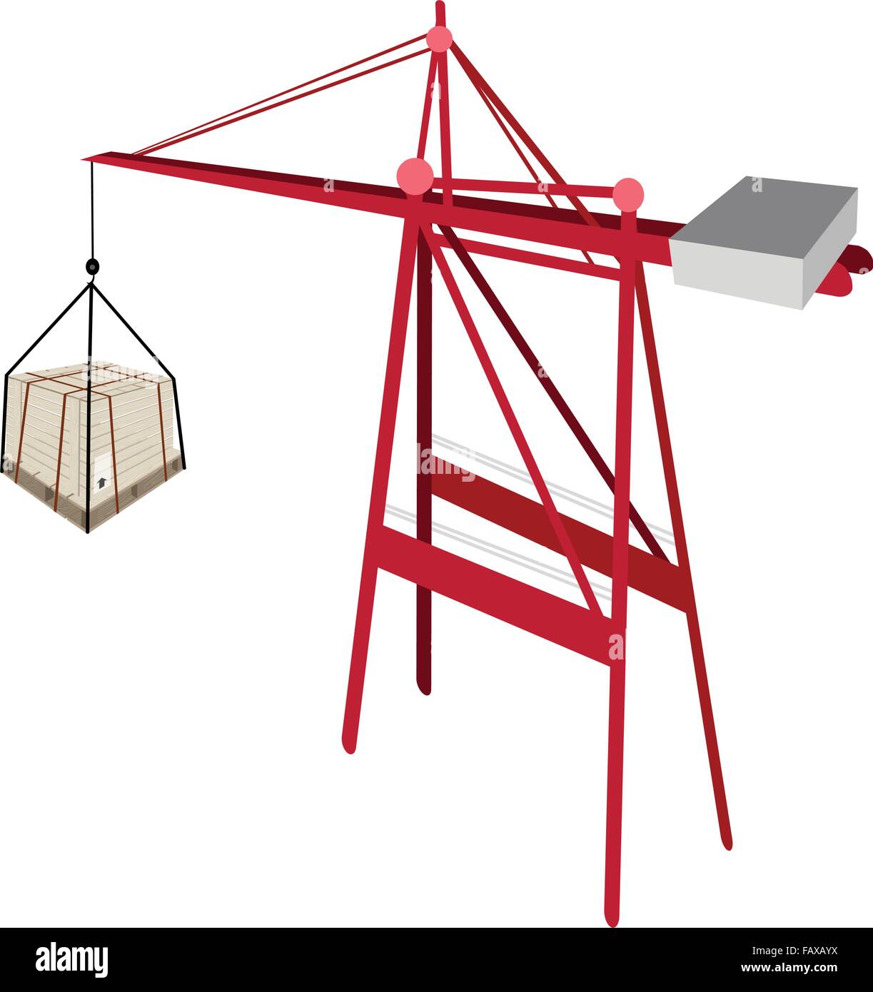 A Container Crane Lifting A Wooden Crate or Cargo Box with Steel