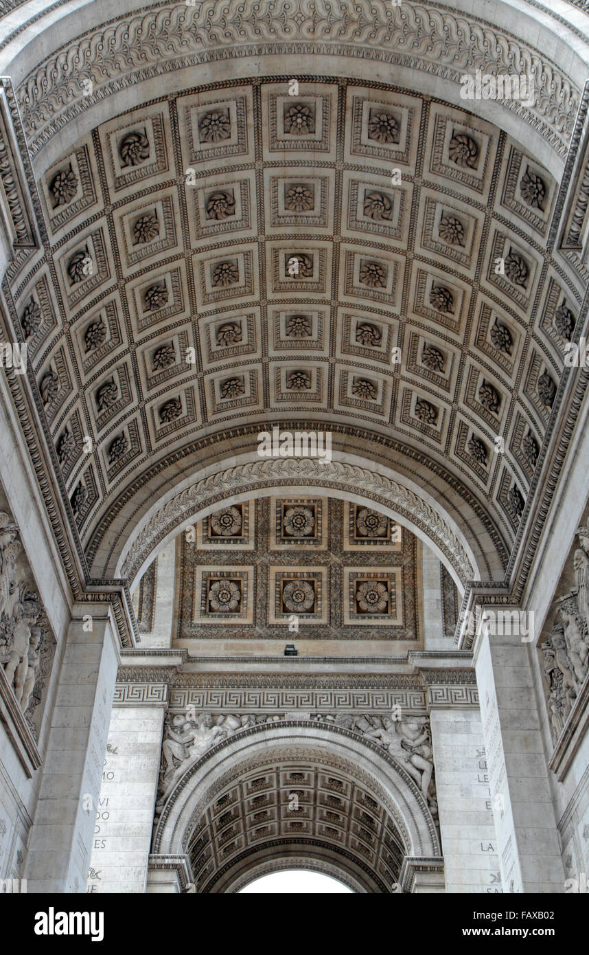 View of the inside of the arched roof of the Arc de Triomphe in Paris France. Stock Photo