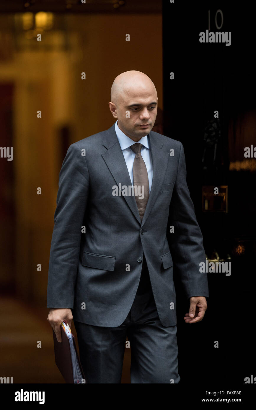Ministers arrive at Downing Street for a Cabinet meeting.  Featuring: Sajid Javid Where: London, United Kingdom When: 01 Dec 2015 Stock Photo