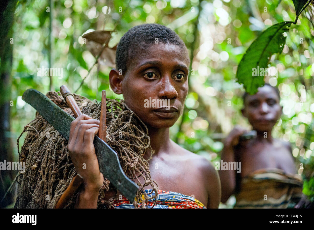 Portrait of a woman from a Baka tribe of pygmies Stock Photo