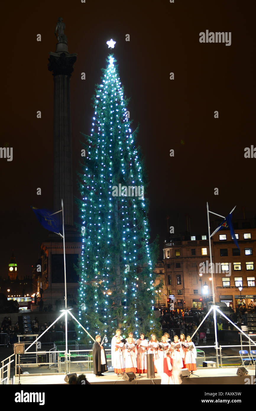 Norway’s annual Christmas tree gift to London lights up Trafalgar