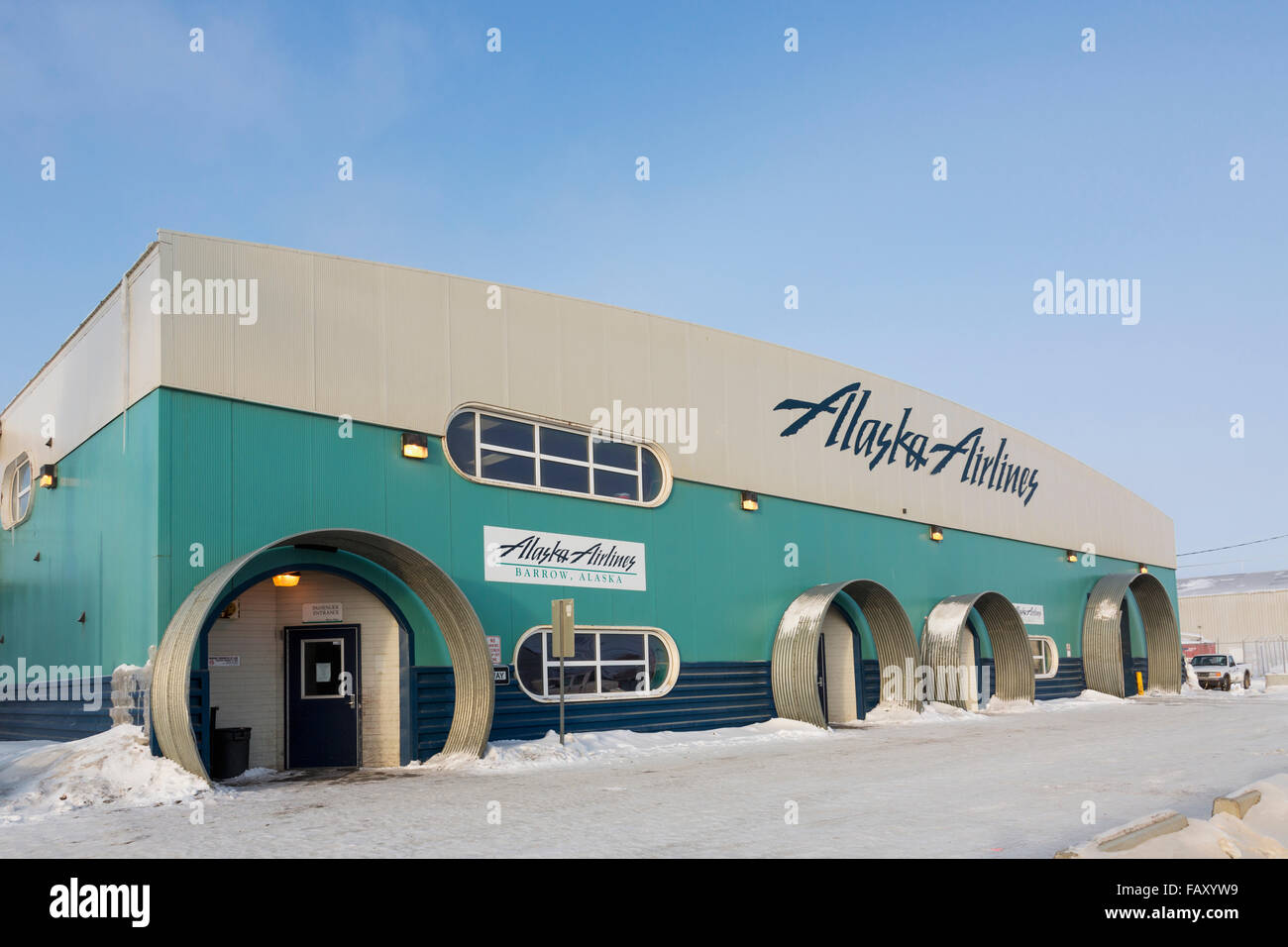 Exterior view of the Alaska Airlines hanger, Barrow, North Slope