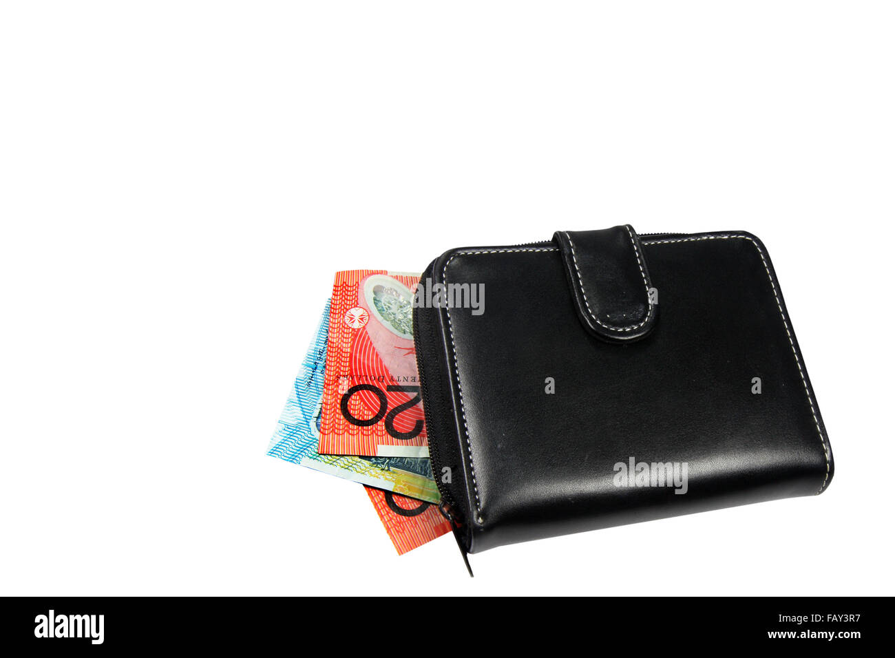 purse with notes on a white background Stock Photo - Alamy
