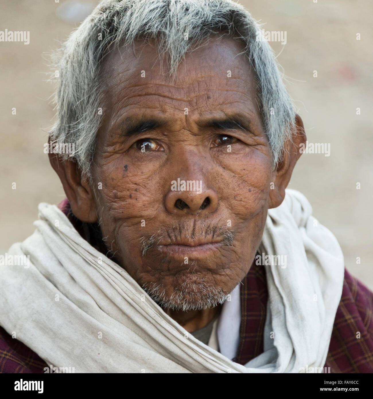 Portrait Of A Man With Grey Hair Paro Bhutan Stock Photo