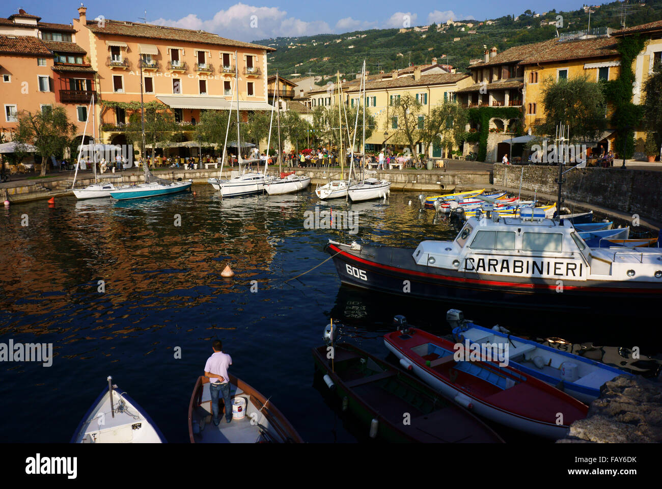 Harbor and old town Malcesine, Lake Grada, Province Verona, Italy Stock Photo