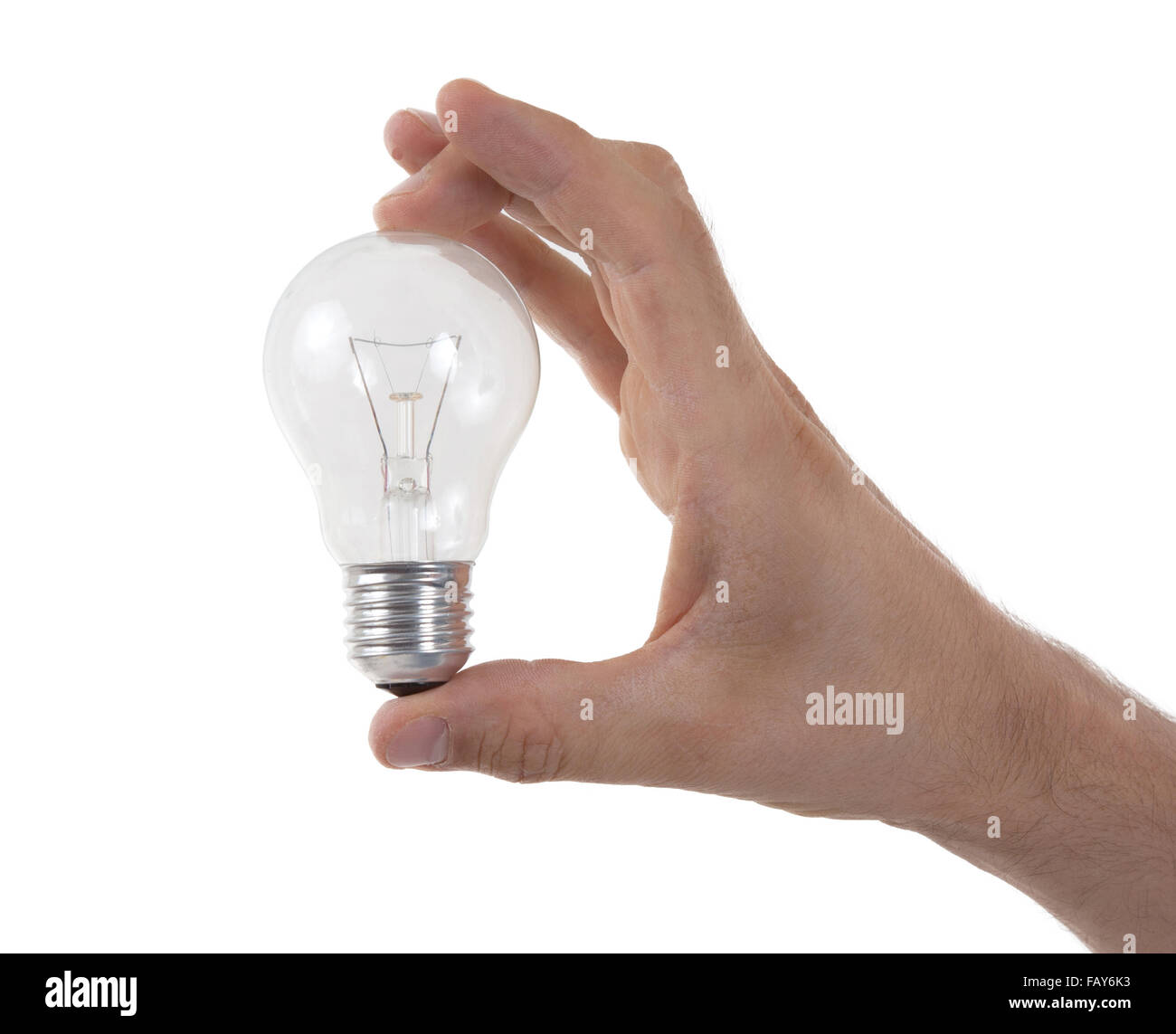 Hand holding an light bulb isolated on white background Stock Photo - Alamy