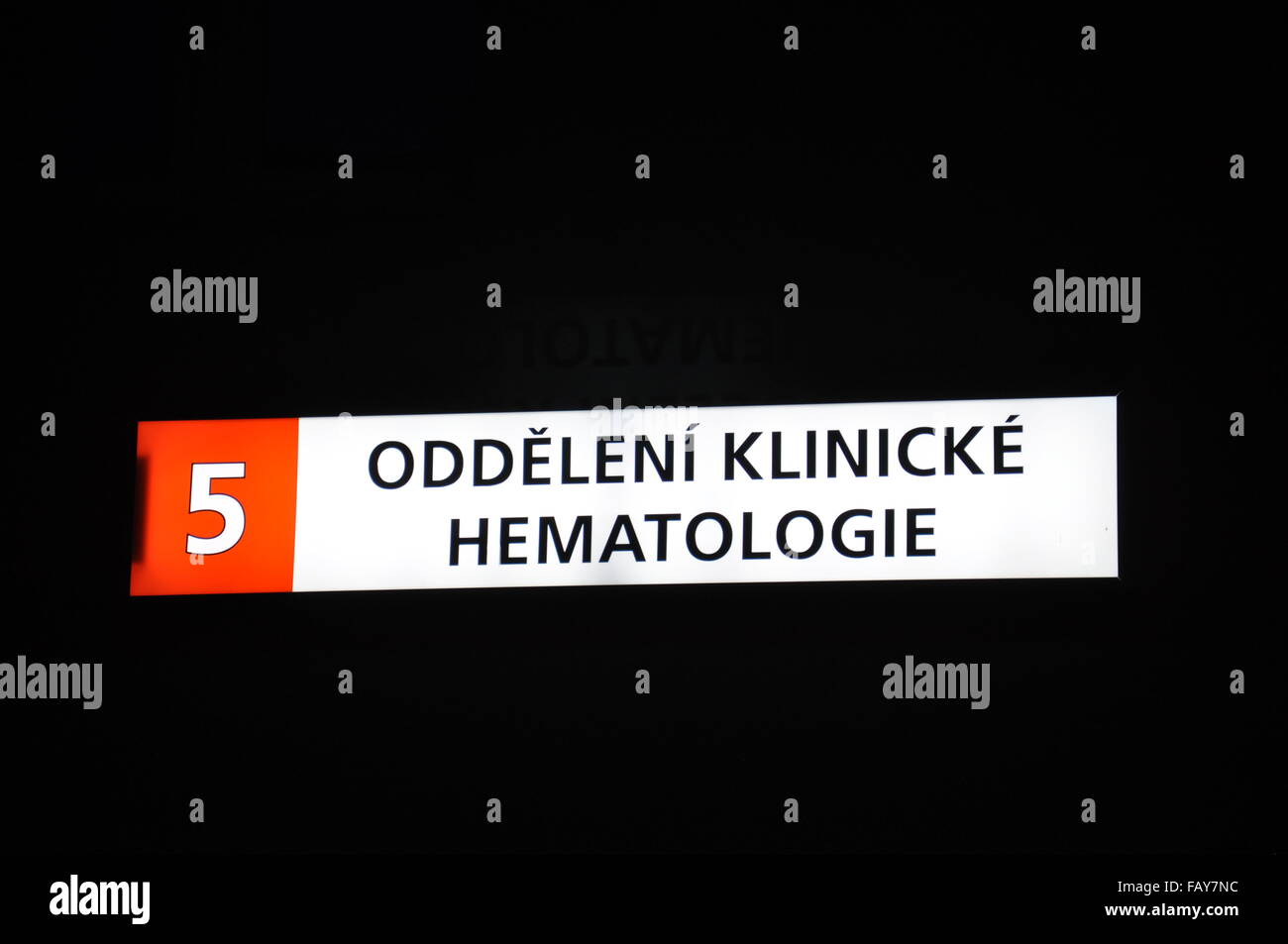 Department of Hematology, Hospital Pardubice, sign Stock Photo