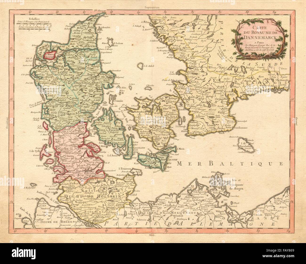 'ROYAUME DE DANNEMARCK' Denmark Schleswig Holstein S Sweden. BOURGOIN, 1766 map Stock Photo