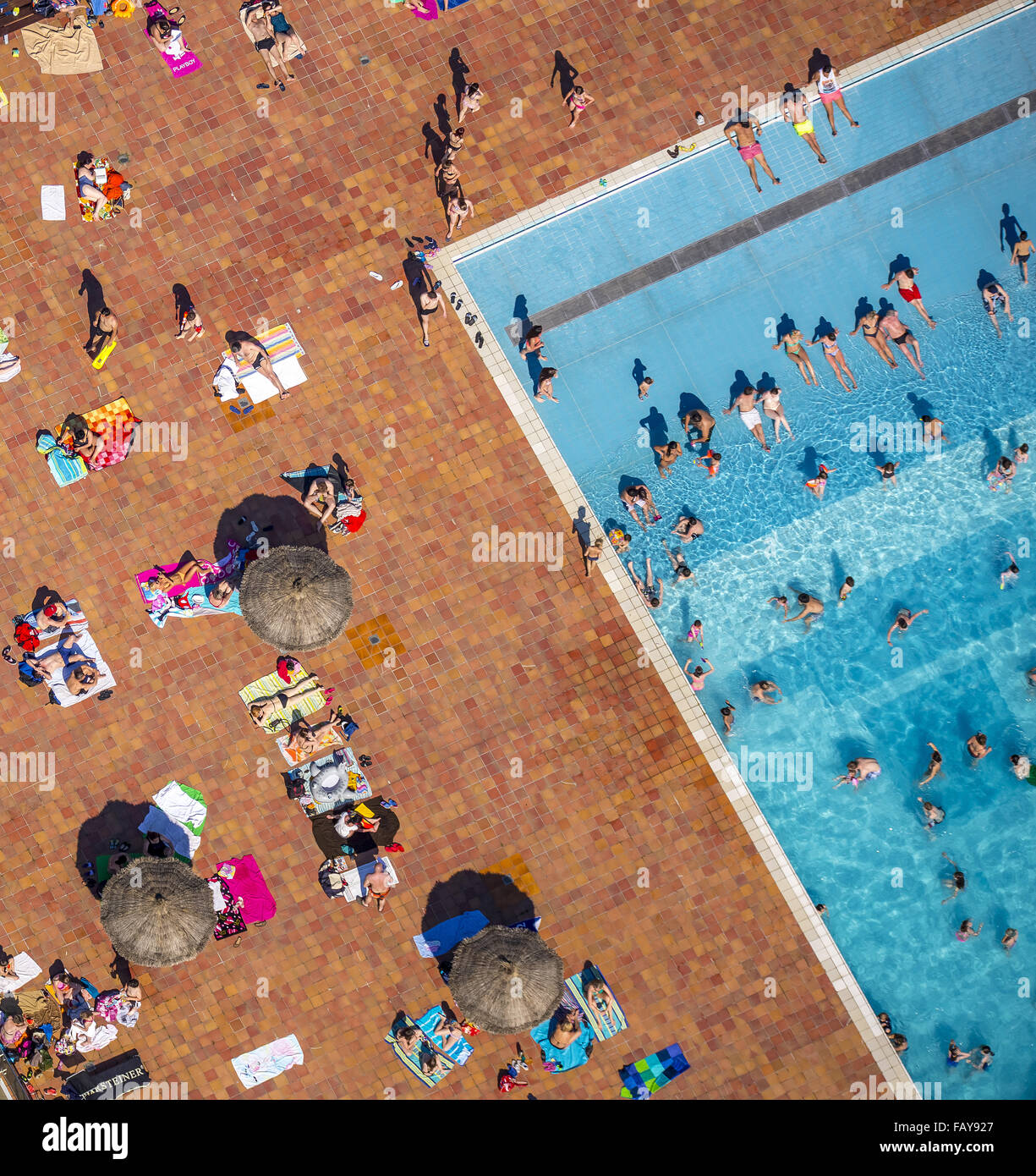 Aerial view, bathing, water slide, water slide, sunbathing, swimming ...
