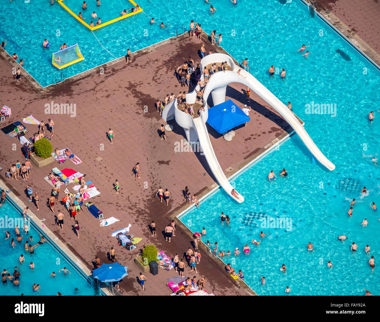 Aerial view, bathing, water slide, water slide, sunbathing, swimming ...