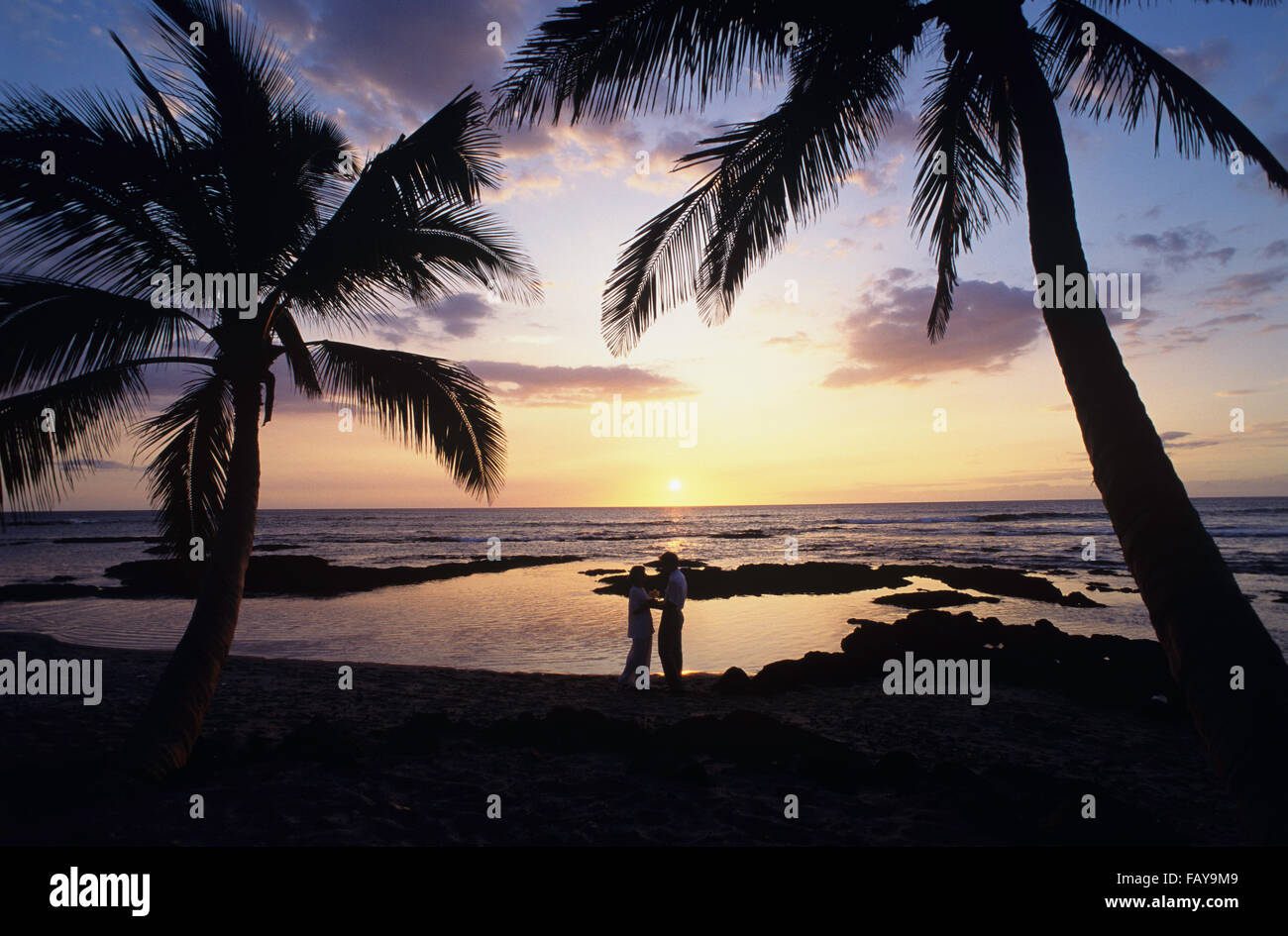 Big Island, Hawaii, Sunset South Kohala coast at Mauna Lani Bay Stock Photo