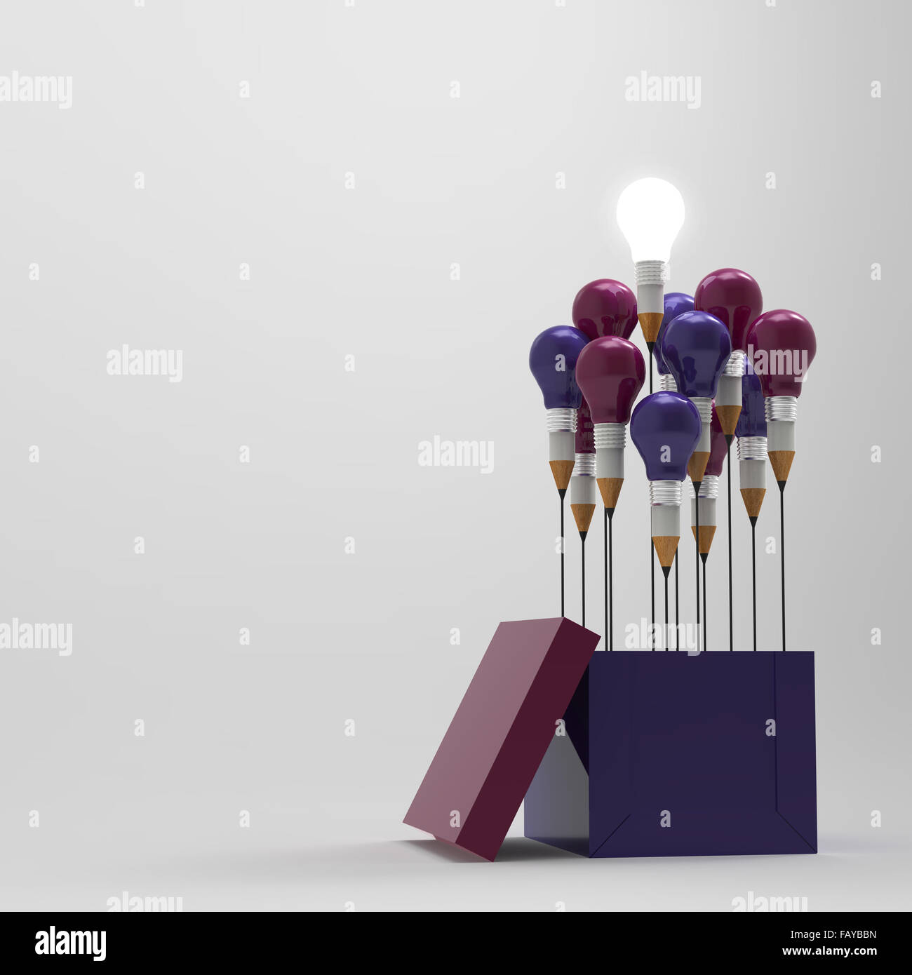 drawing idea pencil and light bulb concept outside the box as creative ...
