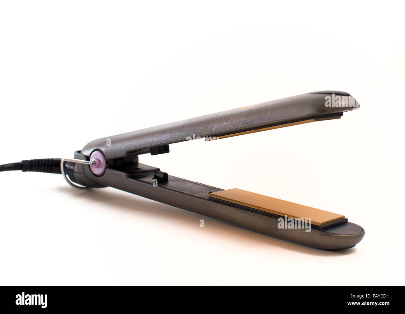 Ceramic hair straightener on white background Stock Photo Alamy