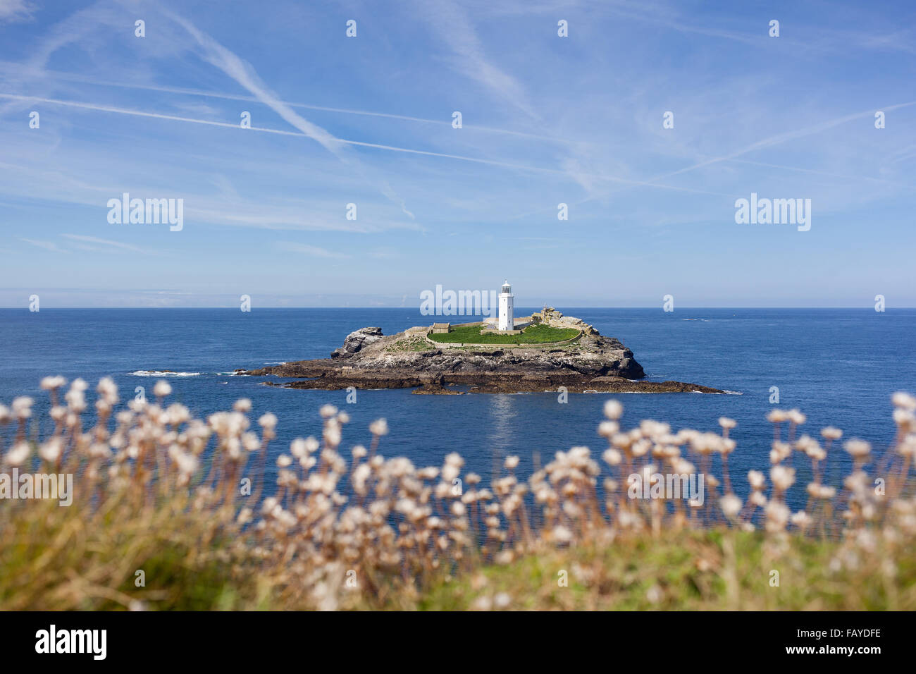 Godrevy Lighthouse viewed from Godrevy Point near Gwithian in Cornwall, England Stock Photo