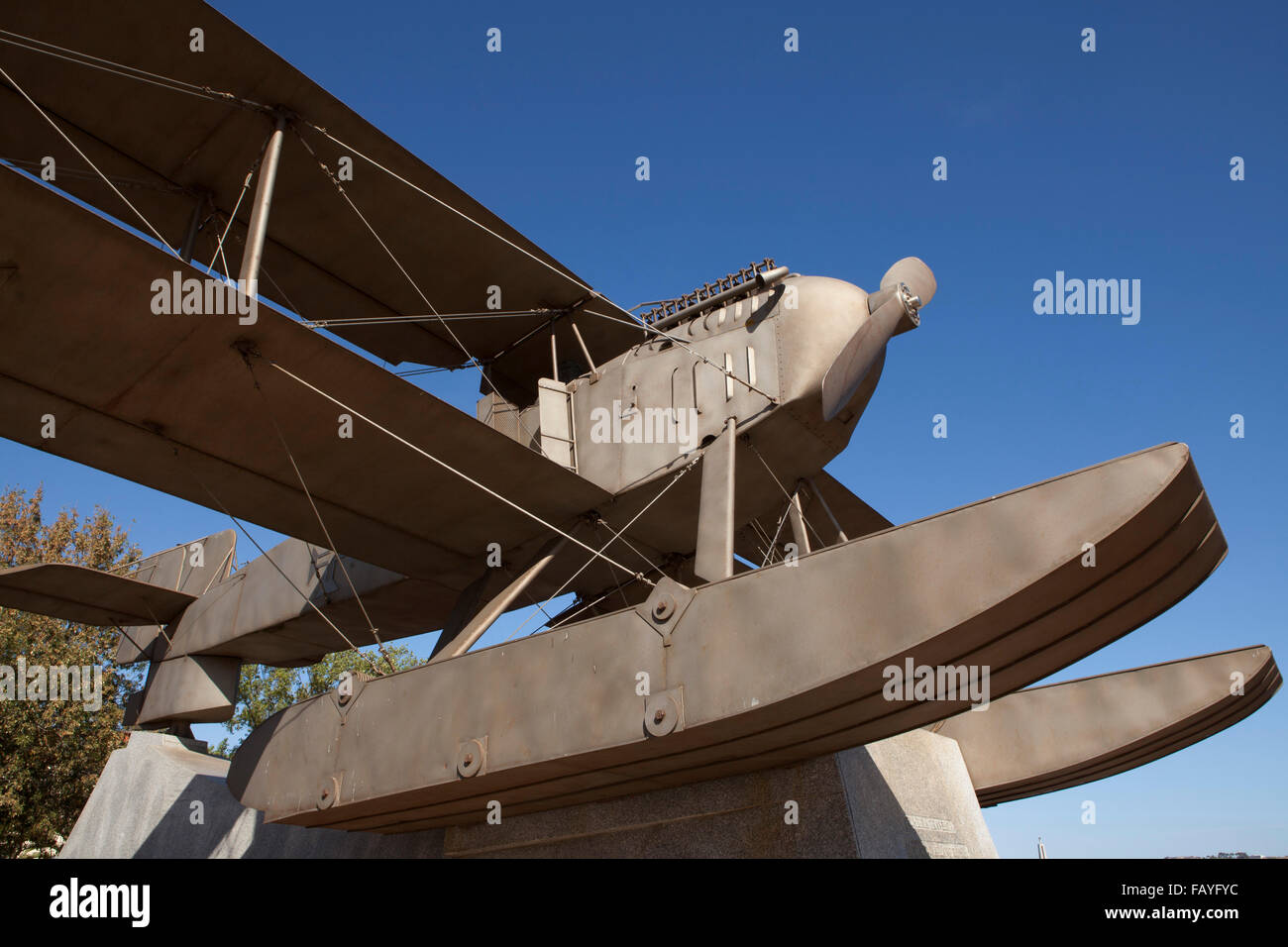 Biplane memorial to the first flight across the South Atlantic Ocean, in 1922, at Belem in Lisbon, Portugal. Stock Photo