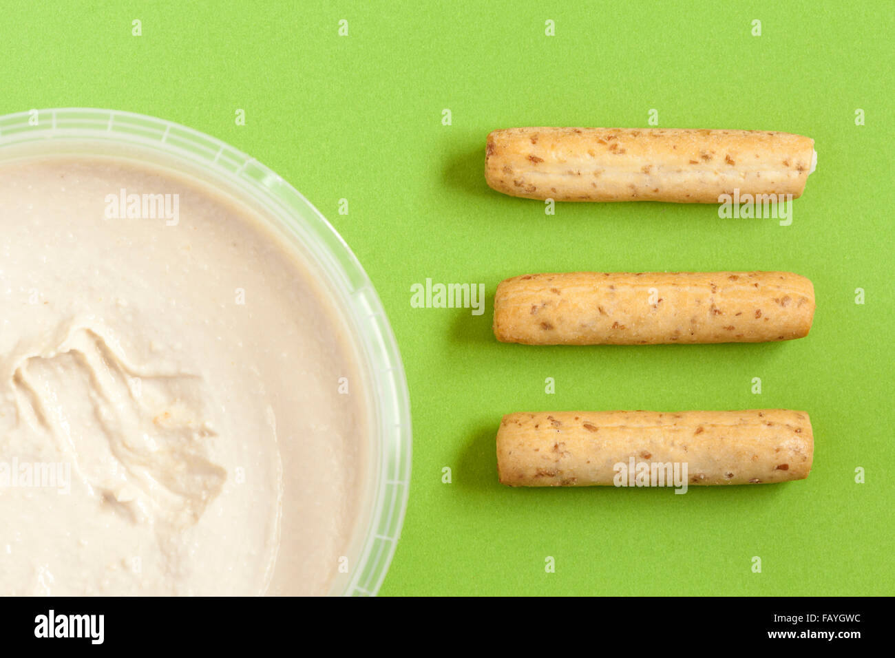 hummus and whole wheat bread sticks Stock Photo Alamy