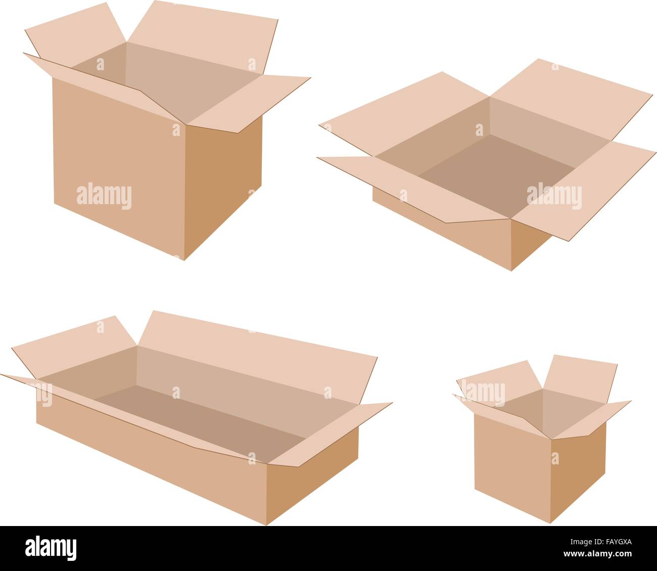 Various Size of Open Empty Cardboard Box Isolated on White Background ...