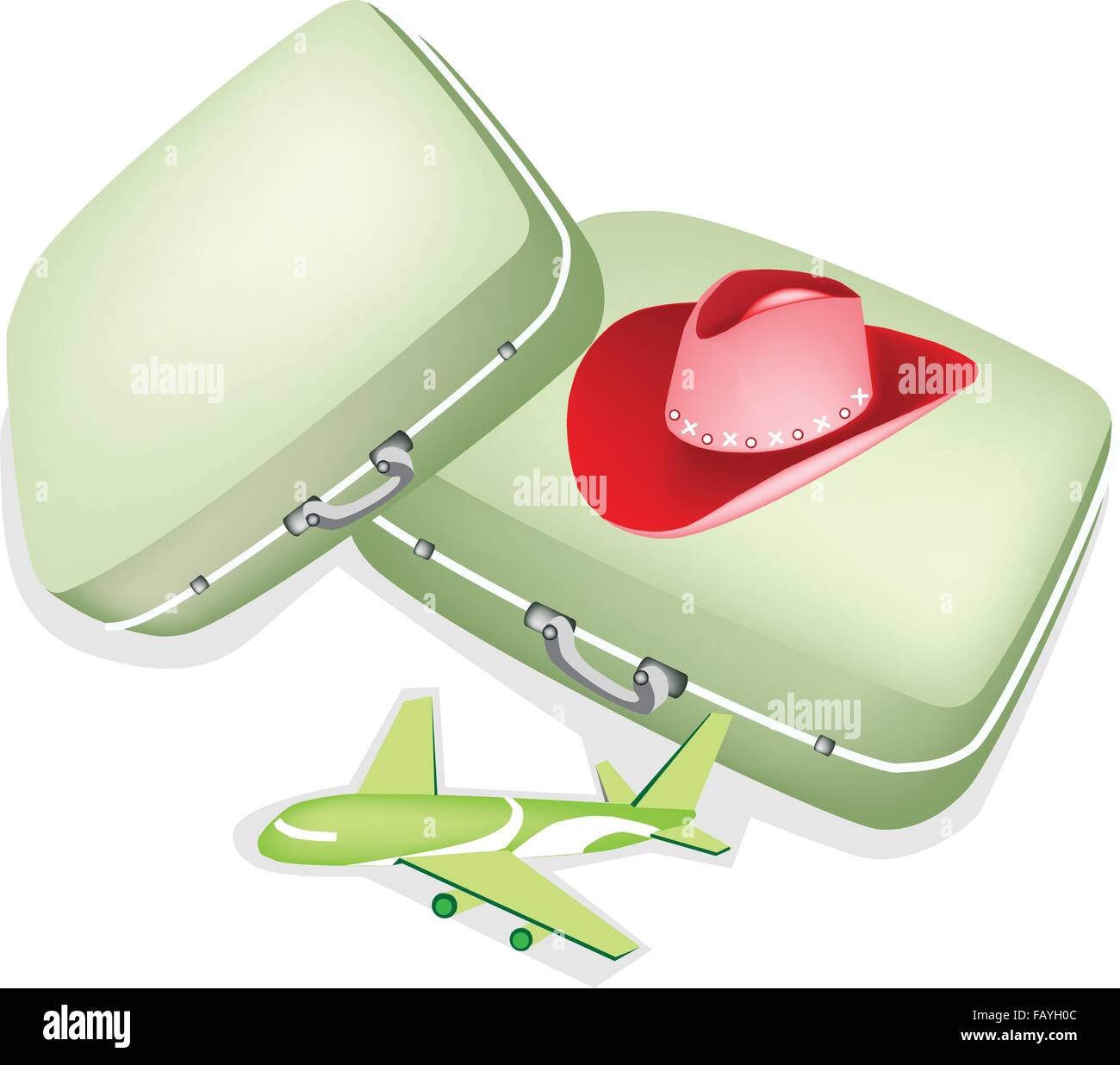 Two Luggage or Travel Suitcases with Traveller Hat Isolated on White