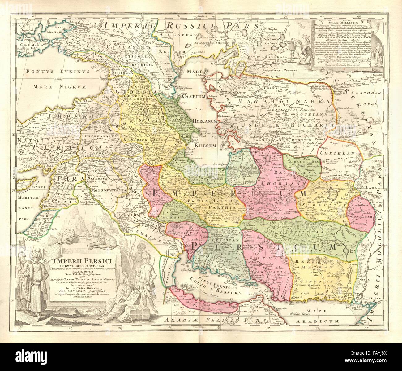 'Imperii Persici in omnes suas provincias'. Persian Empire. HOMANN, c1725 map Stock Photo
