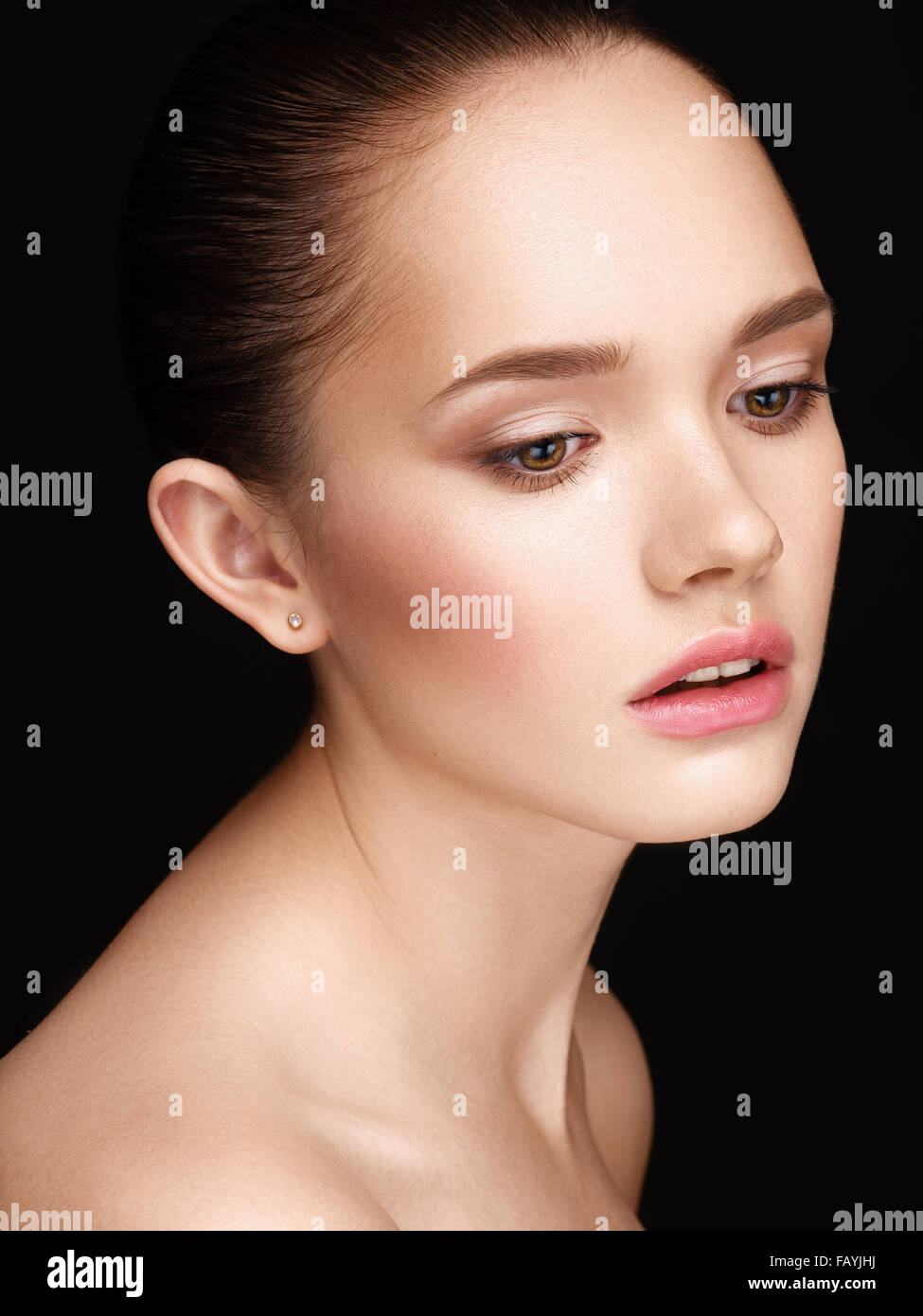 Portrait of tender young beautiful girl with a clean healthy skin ...
