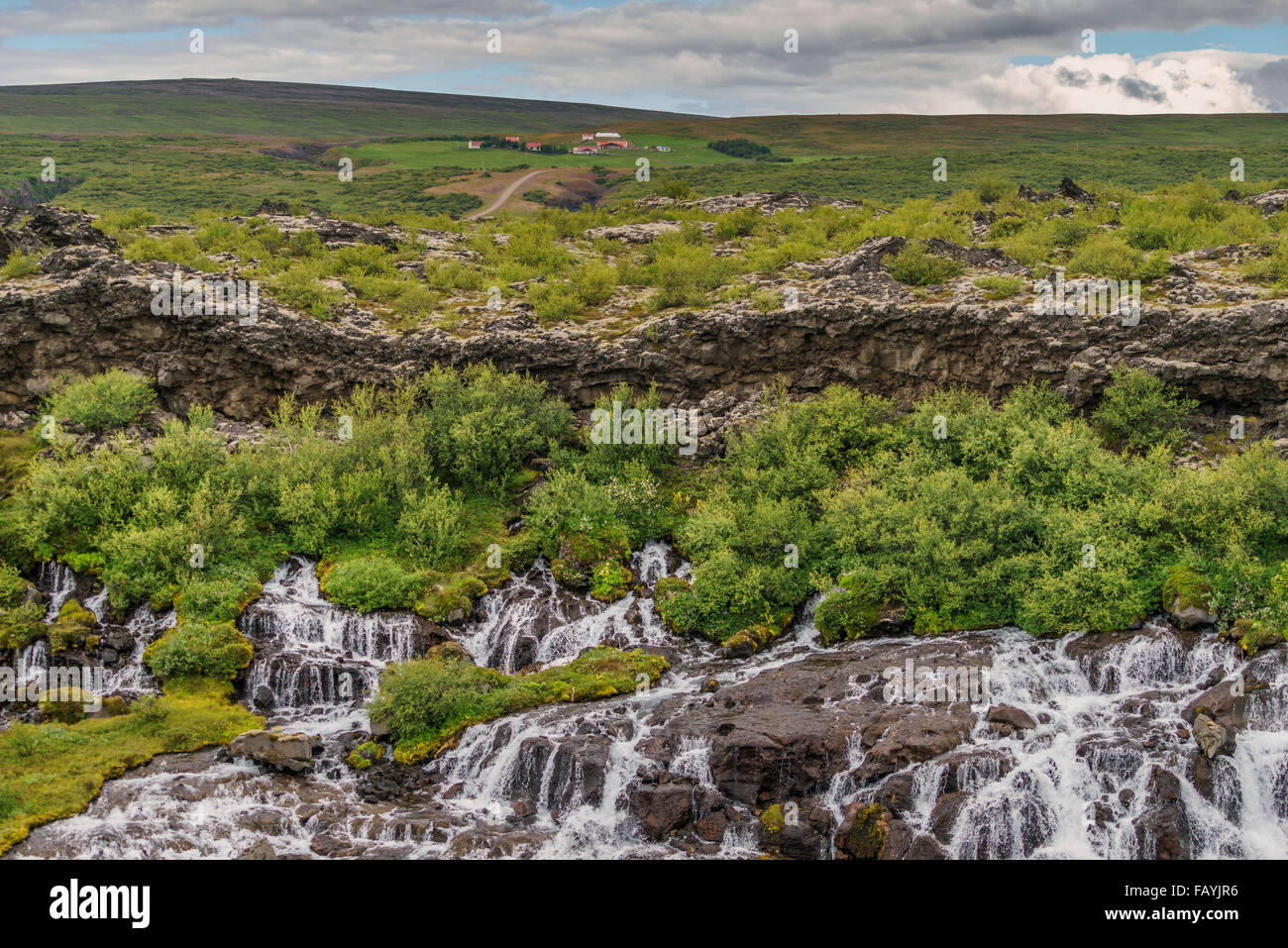 Hraunfossar Waterfall, Borgarfjordur, Iceland Stock Photo