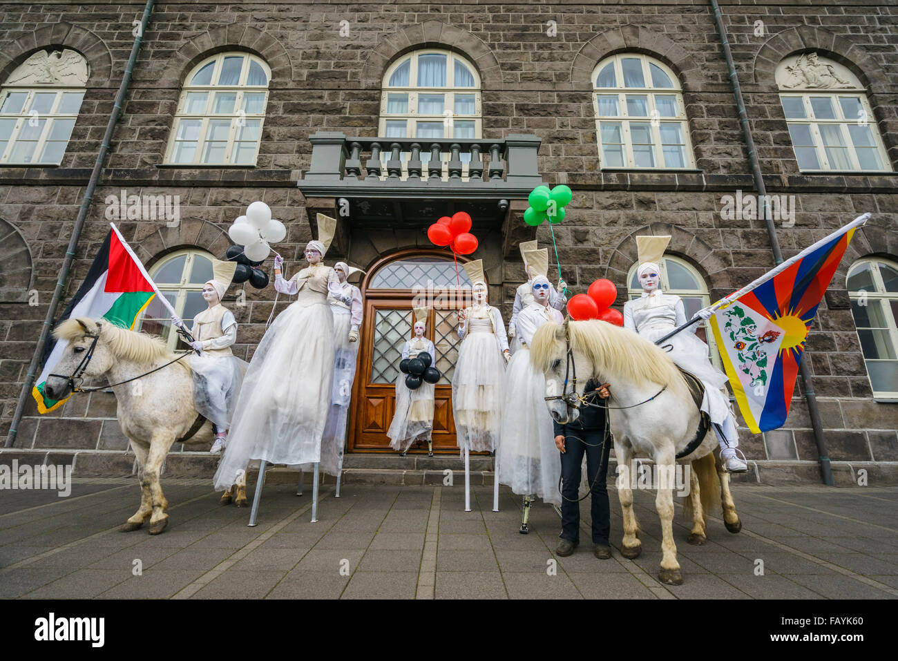 Theater group dressed in costumes for Independence day, Reykjavik, Iceland Stock Photo