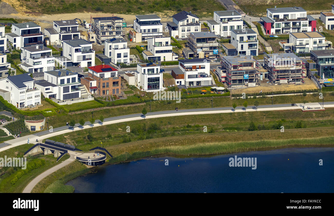 Aerial view, Phoenix Lake Dortmund, Emscher, Emscher conversion, former steel mill in Dortmund-Hörde, a new residential area, Stock Photo