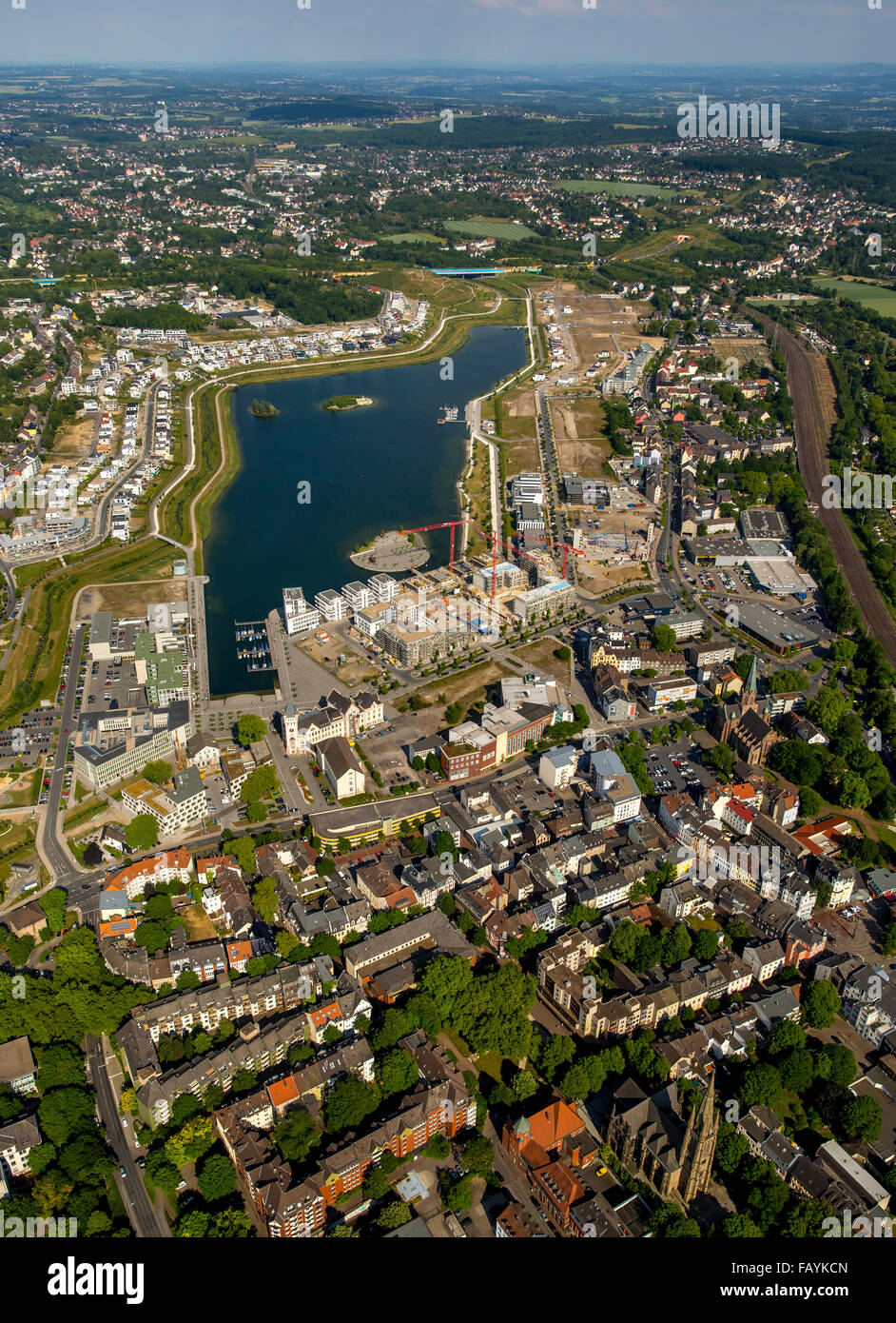 Aerial view, Phoenix Lake Dortmund, Emscher, Emscher conversion, former steel mill in Dortmund-Hörde, a new residential area, Stock Photo