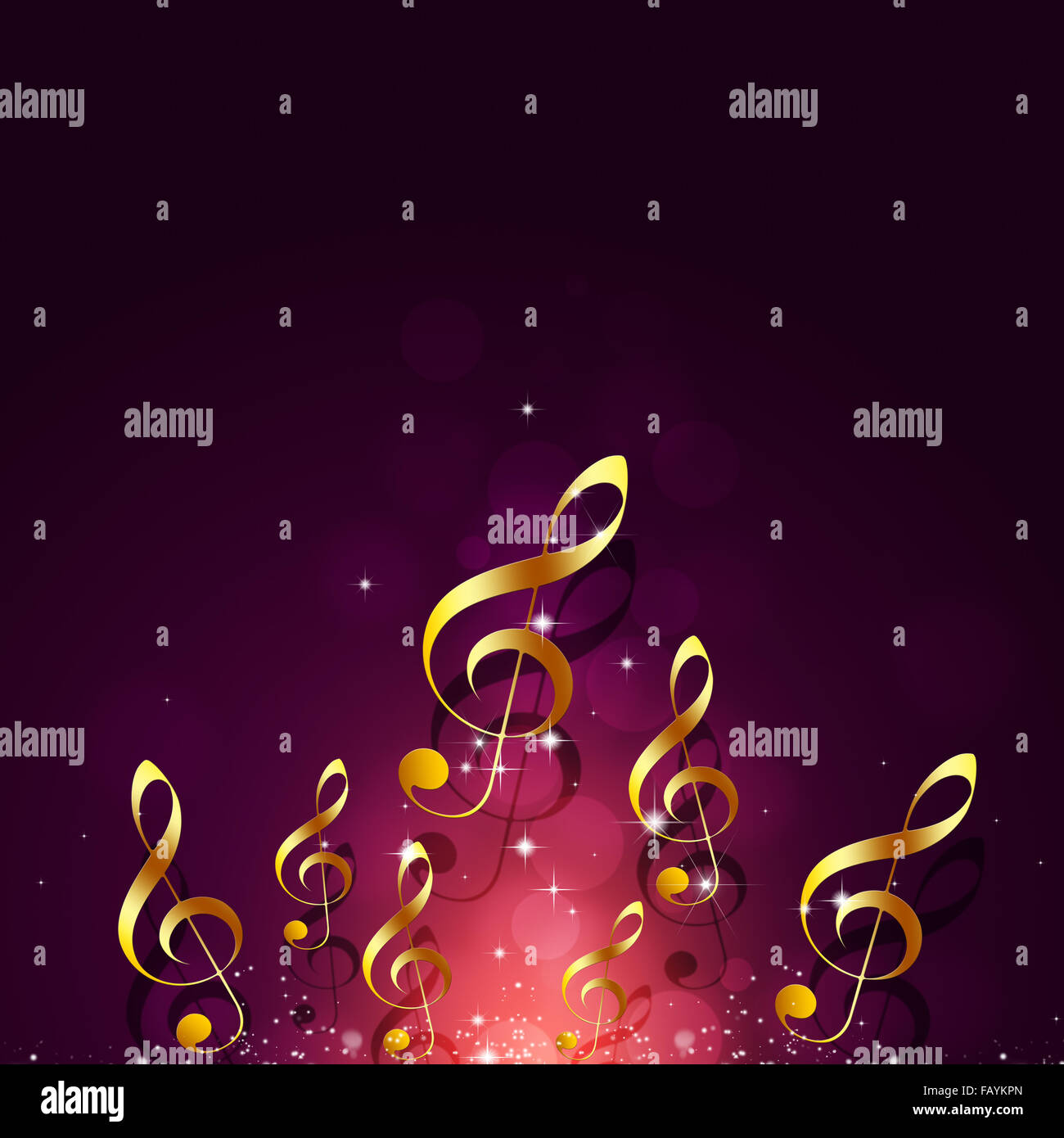 abstract golden music notes on red background Stock Photo