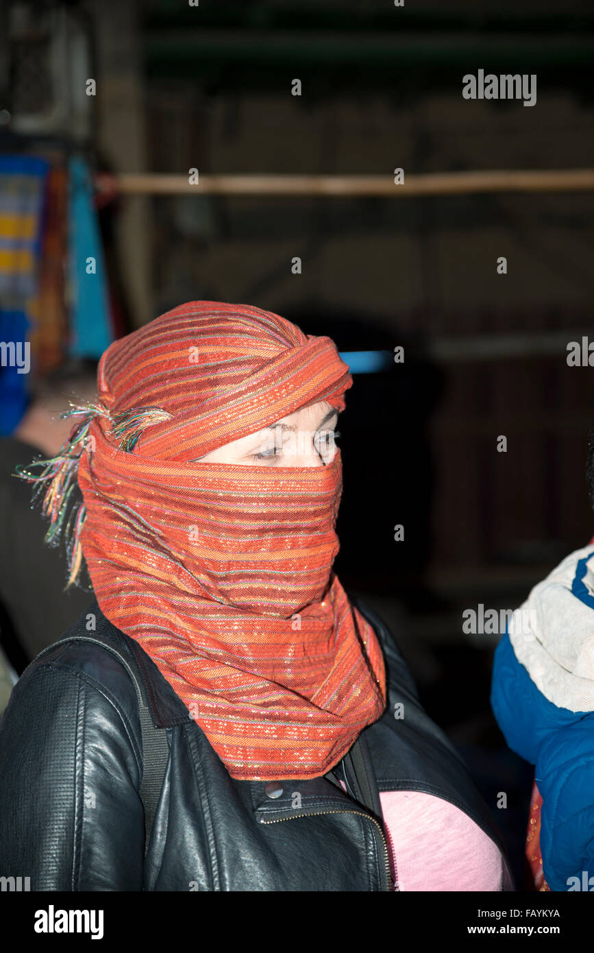Young woman in a typical scarf, Fes, Morocco Stock Photo Alamy