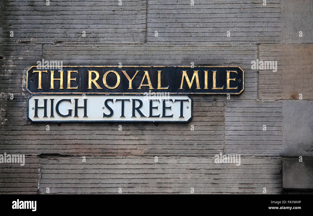 Street sign for High Street which is part of the historic Royal Mile in