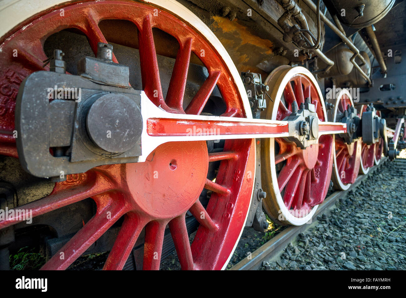 Wheels and propulsion mechanism of the locomotive Stock Photo