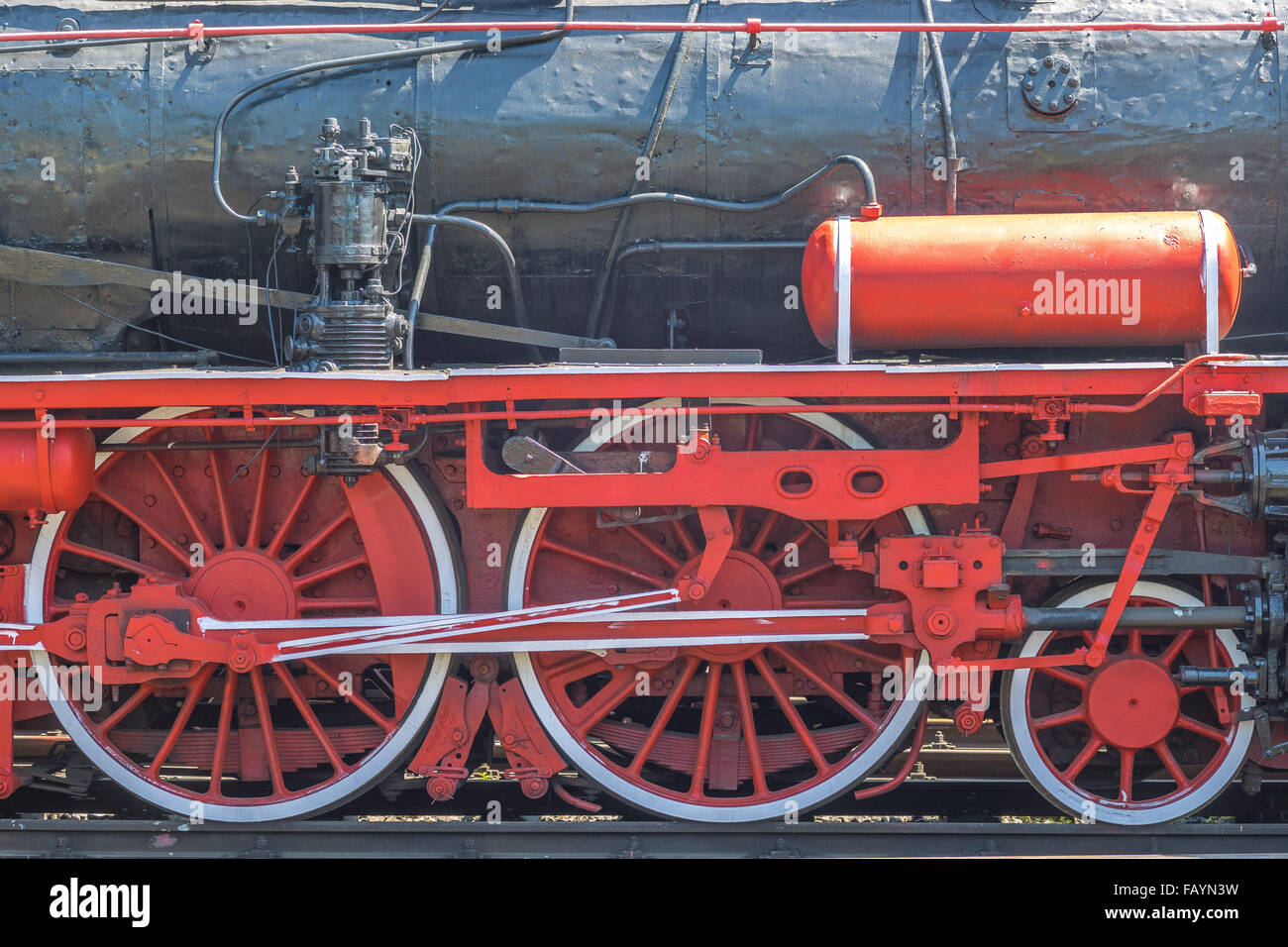 Wheels and propulsion mechanism of the locomotive Stock Photo