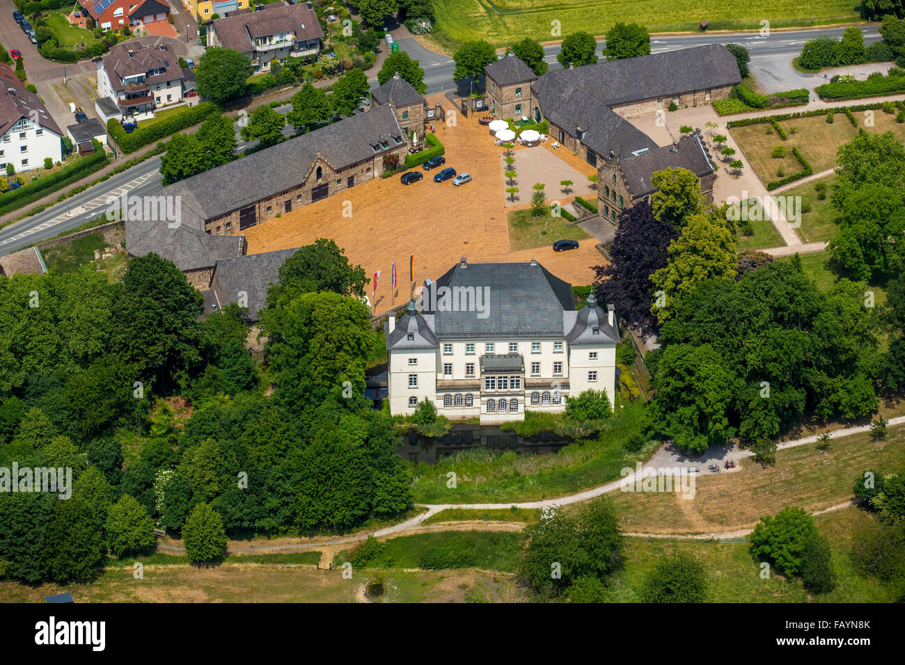 Aerial view, Haus Opherdicke and Landscape Park, Holzwickede, Ruhr area, North Rhine-Westphalia, Germany, Europe, Aerial view, Stock Photo