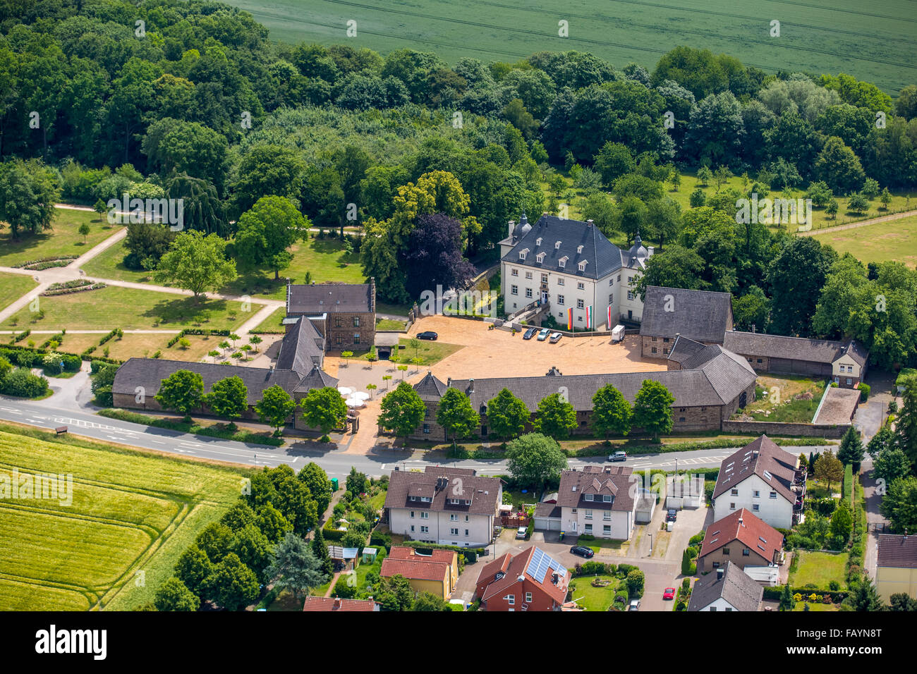 Aerial view, Haus Opherdicke and Landscape Park, Holzwickede, Ruhr area, North Rhine-Westphalia, Germany, Europe, Aerial view, Stock Photo