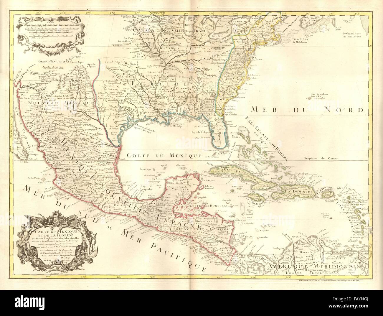 'Carte du Mexique et de la Floride'. Colonial North America. DE L’ISLE, 1745 map Stock Photo