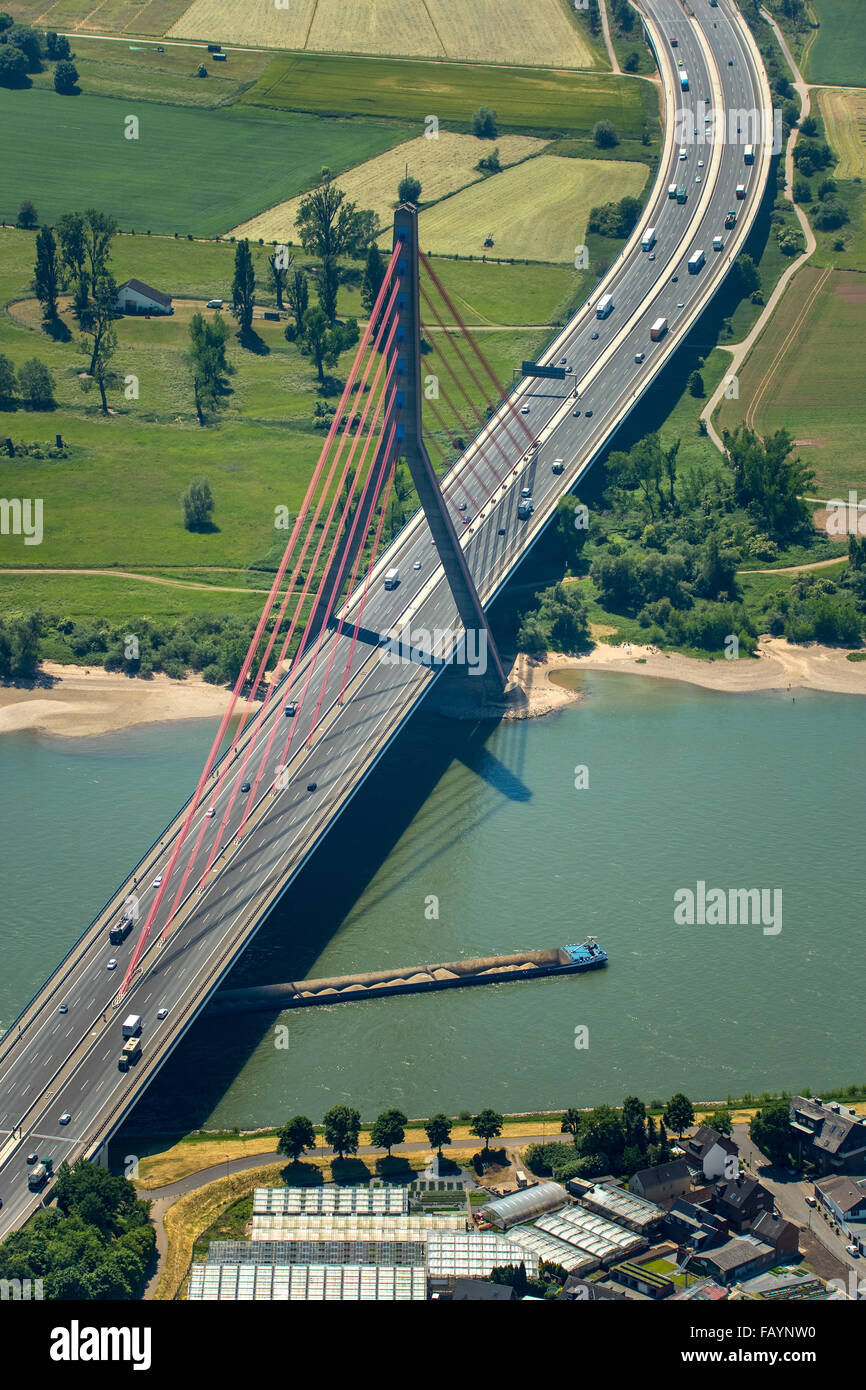 Aerial view, Fleher bridge, highway bridge A46, cable-stayed bridge with my Pylon, Dusseldorf, Rhineland, North Rhine-Westphalia Stock Photo