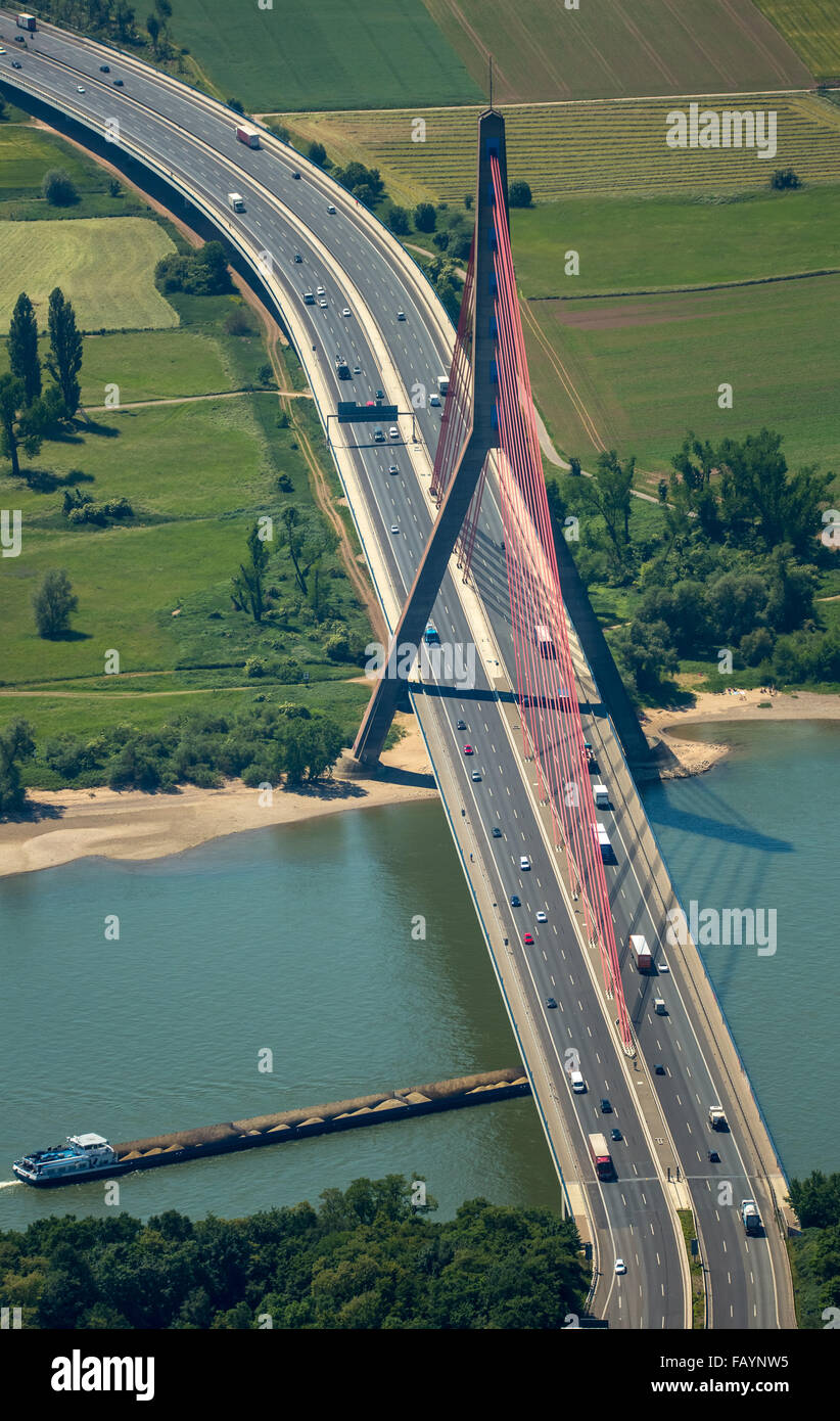 Aerial view, Fleher bridge, highway bridge A46, cable-stayed bridge with my Pylon, Dusseldorf, Rhineland, North Rhine-Westphalia Stock Photo