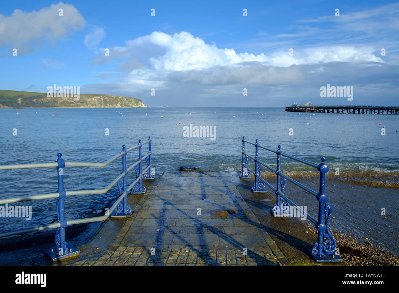 Swanage is a coastal town and civil parish in the south east of Dorset, England. It is situated at the eastern end of the Isle of Purbeck, Stock Photo