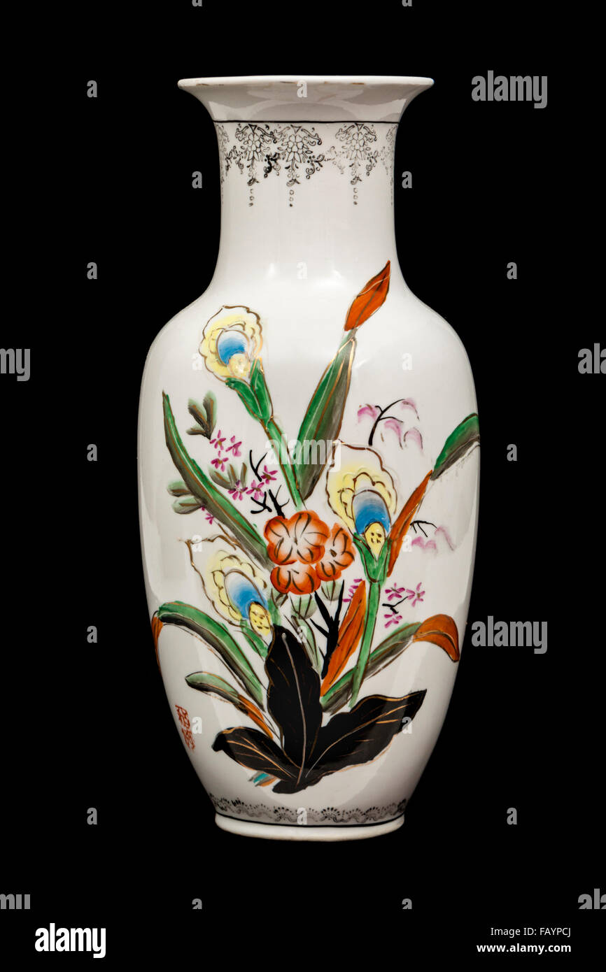 Antique Japanese or Chinese hand painted ceramic vase Stock Photo