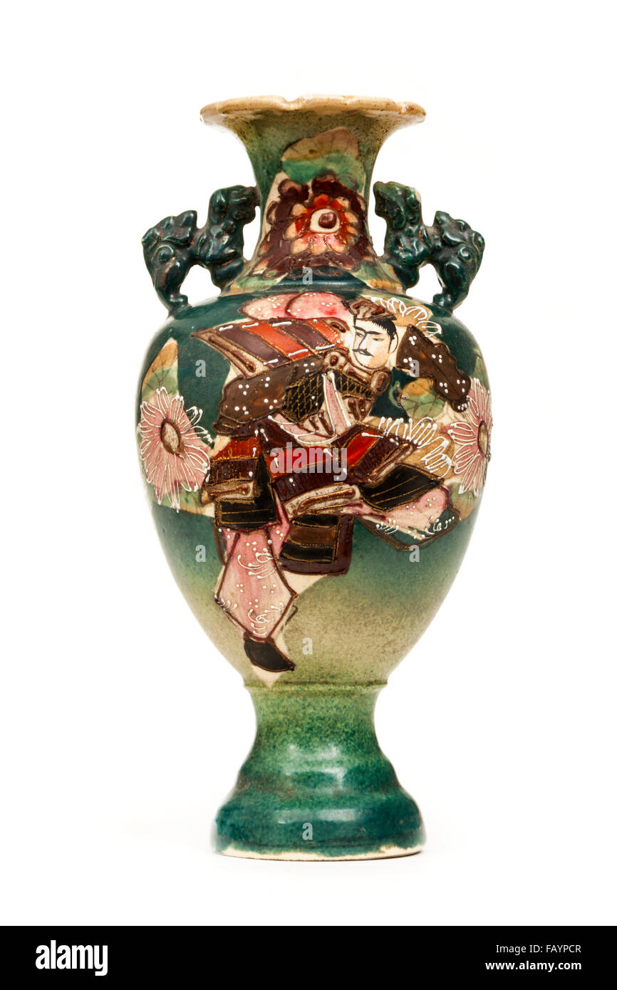 Antique Japanese ceramic hand painted vase Stock Photo