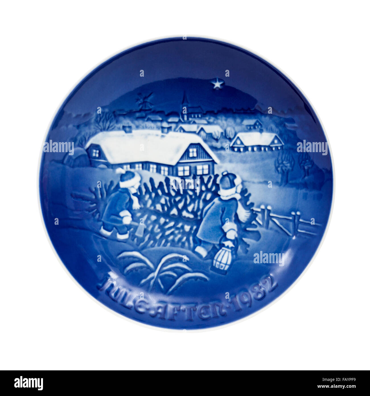 Vintage 1982 Christmas plate by Danish maker B&G entitled 'The Christmas Tree'. Stock Photo