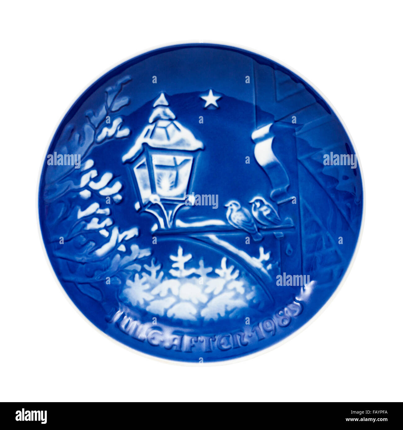 Vintage 1983 Christmas plate by Danish maker B&G entitled 'Christmas in the Old Town'. Stock Photo