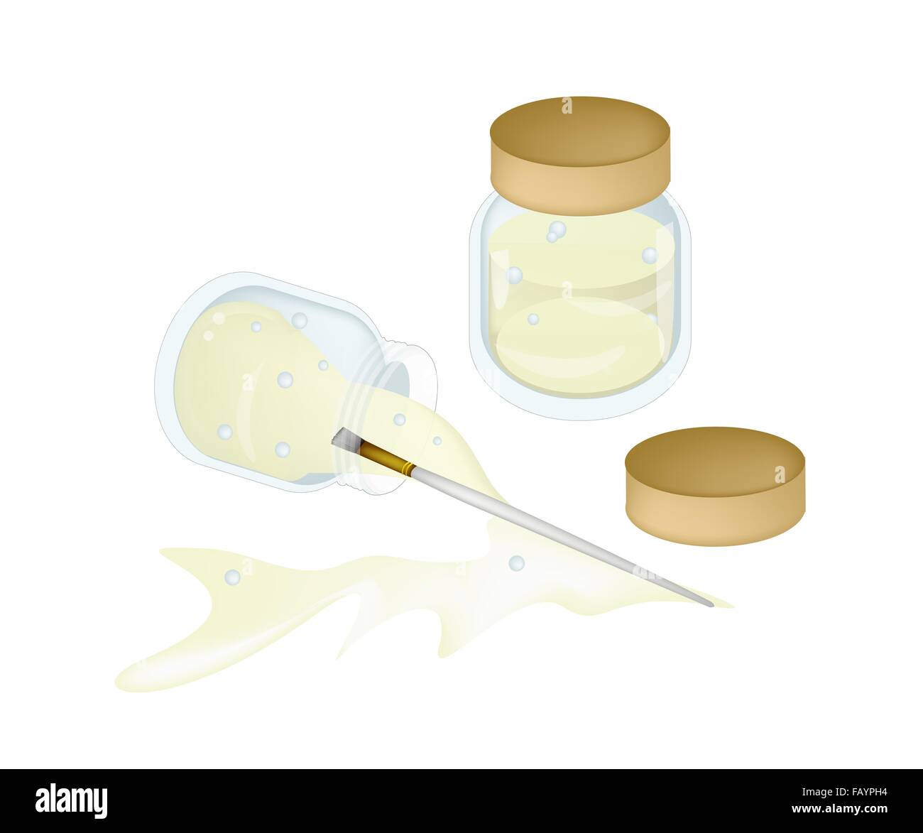 Two Jar of Turpentine or Linseed Oil With A Craft Paintbrushes or